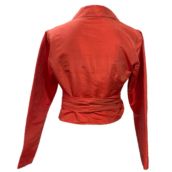 MODA INTERNATIONAL Raw Silk Wrap Top Cropped Burnt Orange Size Small - Picture 7 of 9